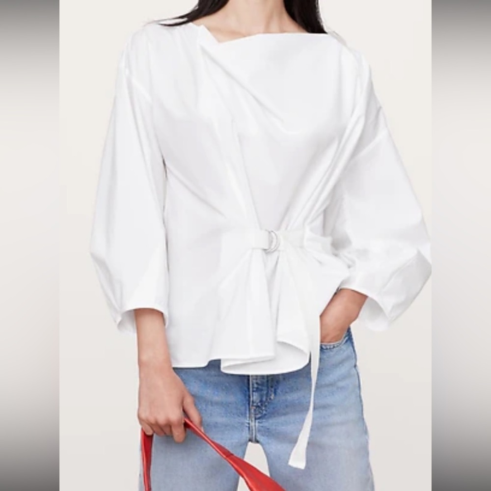 BR Reversible Poplin Cowl Neck Tie Top